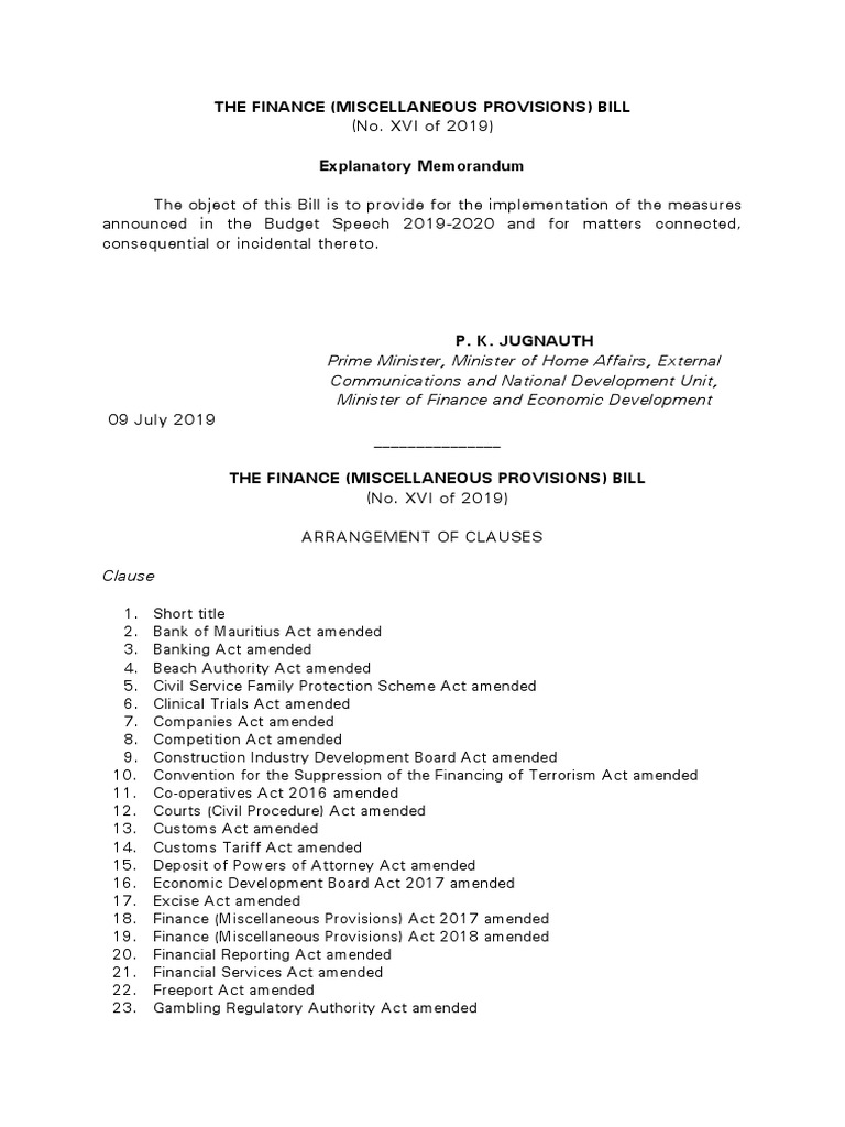 The Finance (Miscellaneous Provisions) Bill PDF Clinical Trial Money