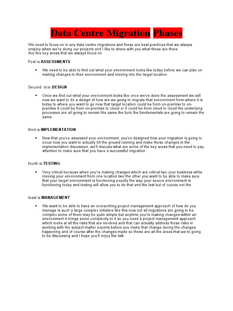 Data Center Migration Best Practices | PDF | Data Center | Project ...