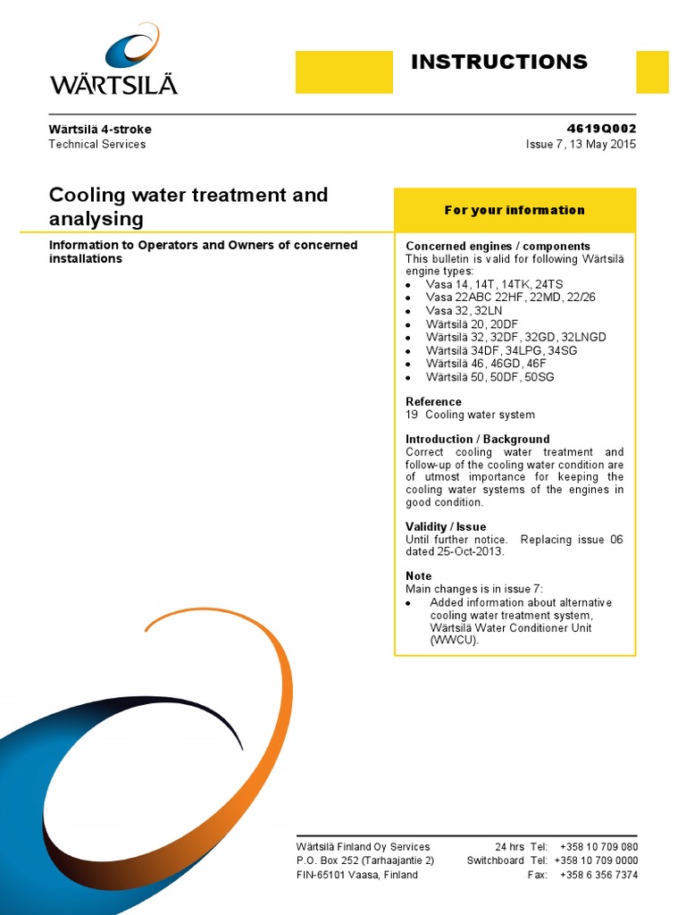 Cooling Water Treatment - Bulletins - Wartsila | PDF | Corrosion ...