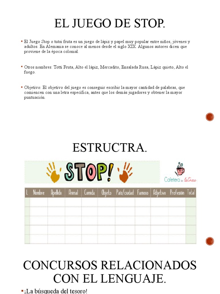Reglas y Objetivo del Juego Stop | PDF