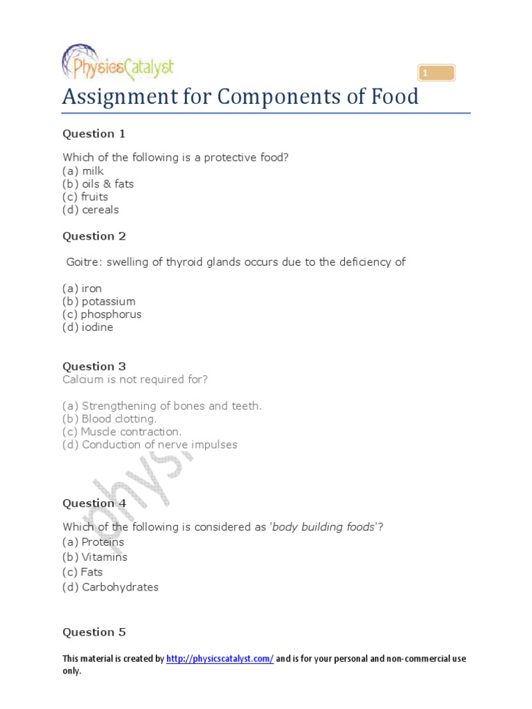 Assignment For Components of Food | PDF | Vitamin | Vitamin A