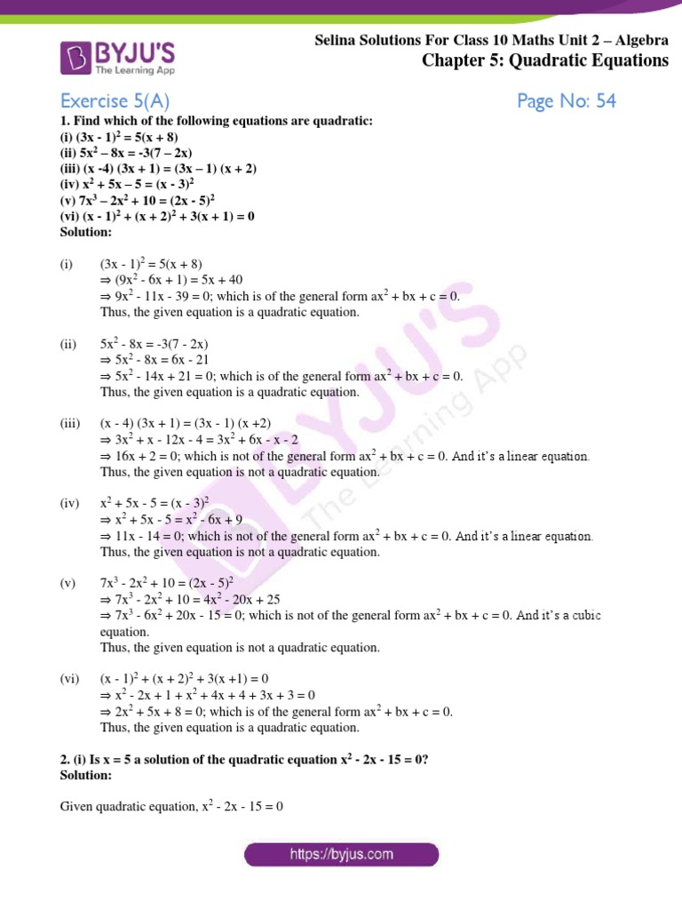 Selina Solution Concise Maths Class 10 Chapter 5 Quadratic Equation Equations