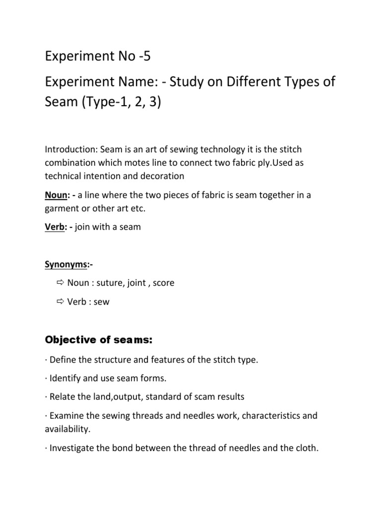 Experiment No 5 Experiment Name Study On Different Types of Seam