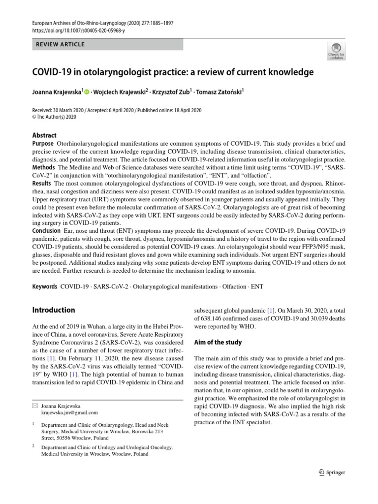 Covid 19 in Otolaringologist PDF | PDF | Infection | Otorhinolaryngology