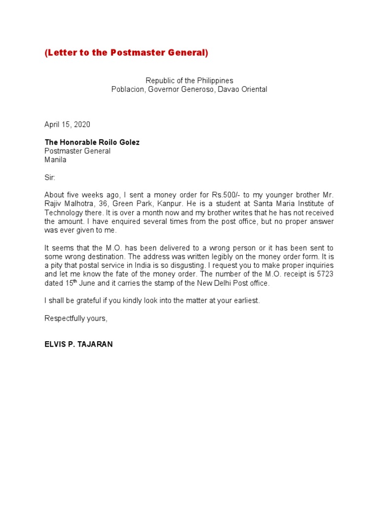 Letter To The Postmaster General | PDF | Career & Growth | Wellness