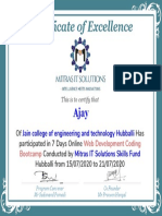 Certificate of Excellence: Jain College of Engineering and Technology Hubballi Mitras IT Solutions Skills Fund