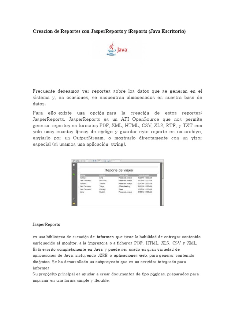 Creacion de Reportes Con JasperReports y Ireports | PDF | Java ...
