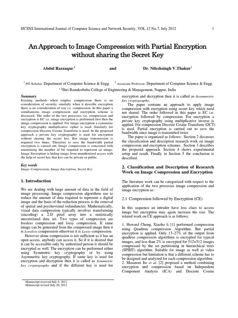 An Approach To Image Compression With Partial Encryption Without ...