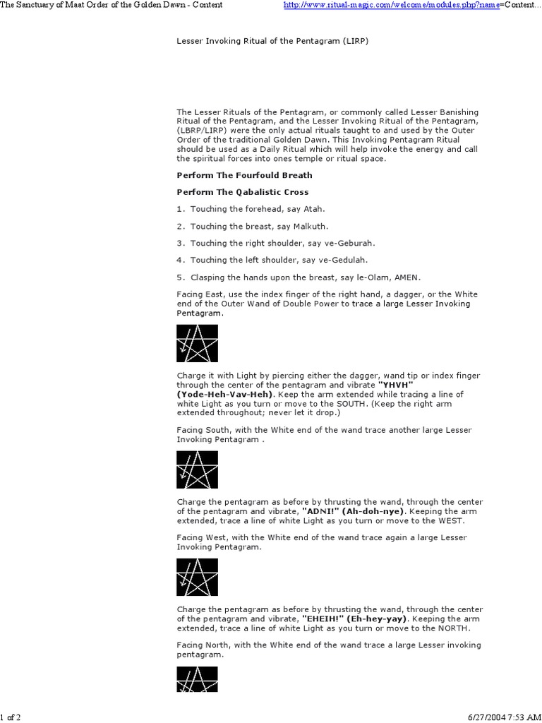 Golden Dawn - Lesser Invoking Ritual of The Pentagram (LIRP) PDF | PDF