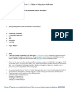 Practical No. 2 - Myer's Brigg Type Indicator: Objective: To Assess and Find Out The Personality Type of The Subject