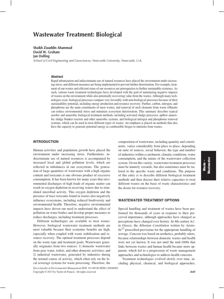 Wastewater Treatment Biological | PDF | Sewage Treatment | Anaerobic ...