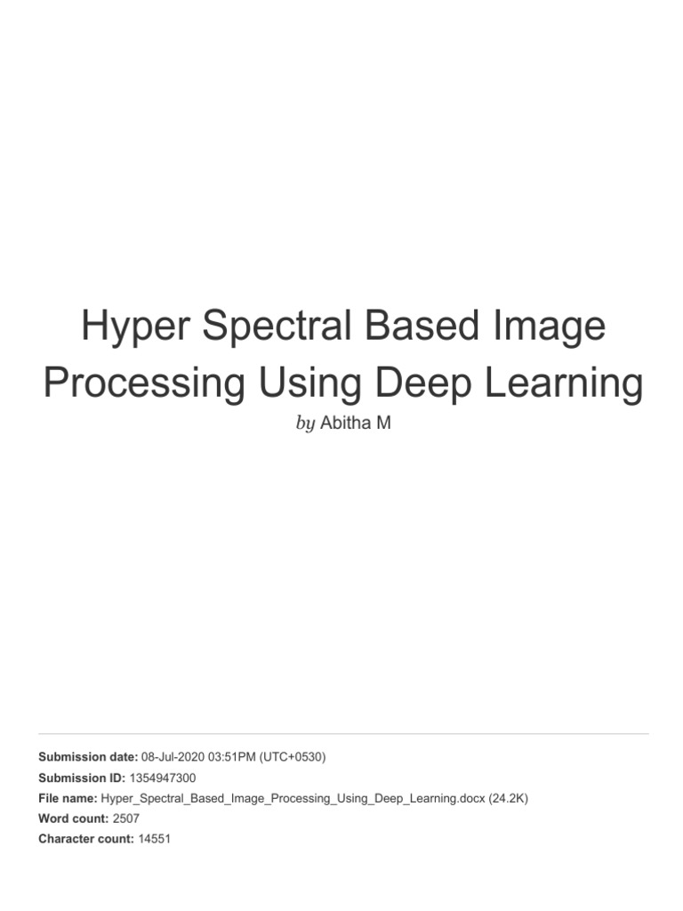Hyper Spectral Based Image Processing Using Deep Learning | PDF