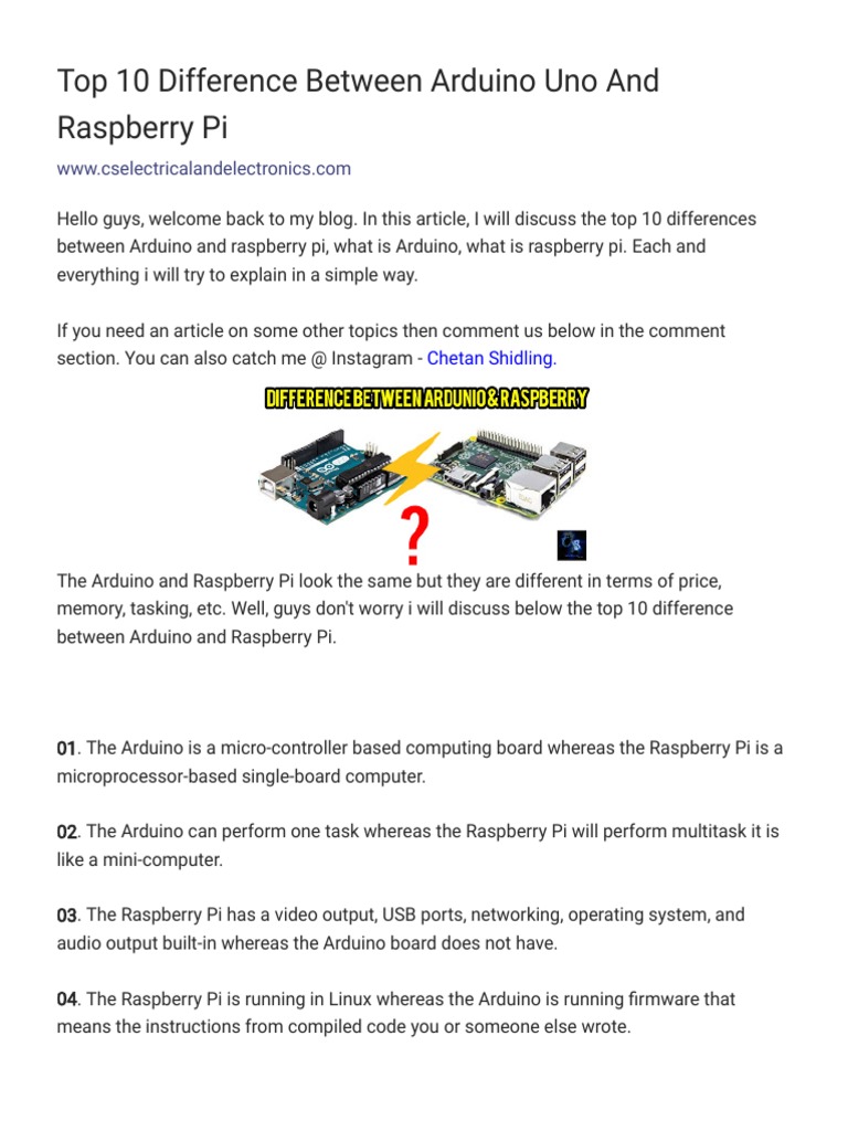 Arduino vs Raspberry Pi: Top 10 Differences | PDF | Games & Activities