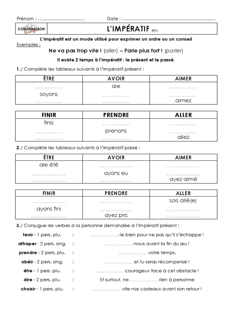 Exercices Impératif Présent 6ème Pdf Exercices Impératif - Resumé | PDF | Grammaire | Morphologie linguistique