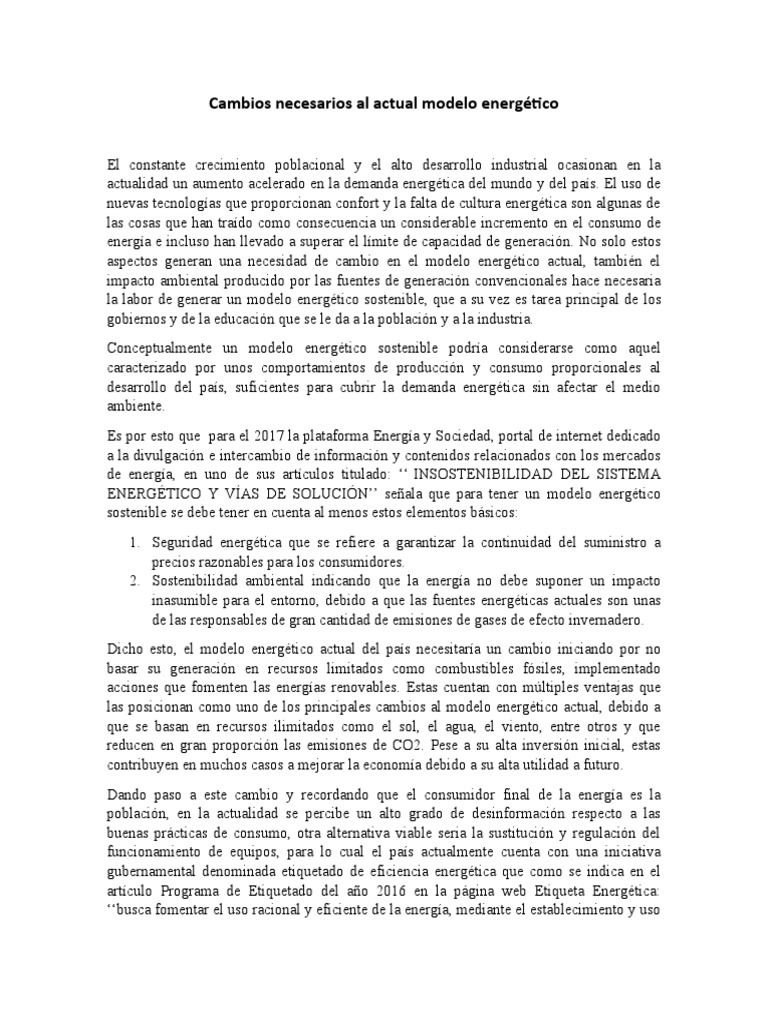 Cambios al modelo energético actual | PDF | Consumo mundial de energía ...