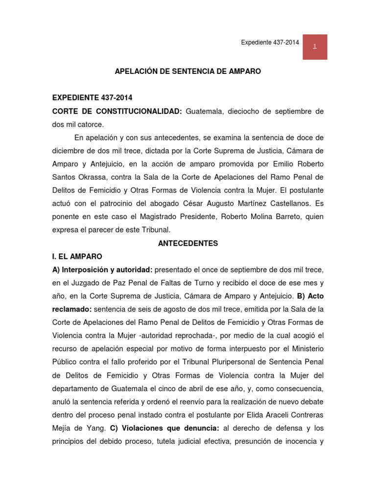 Sentencia de Amparo. (437-2014) | PDF | Debido al proceso | Sentencia (ley)