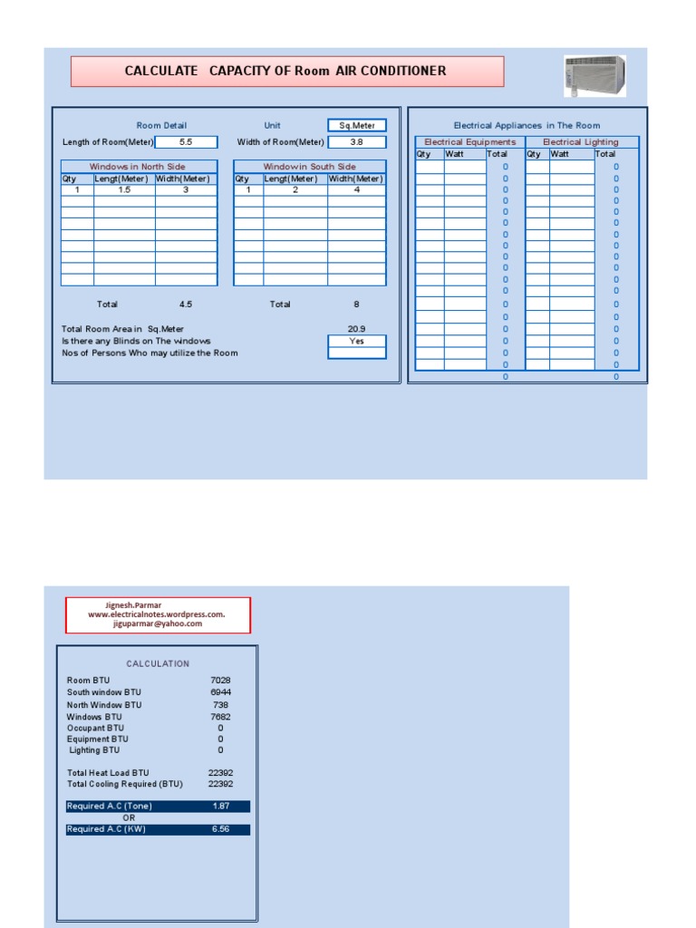 Calculate Capacity of Room Air Conditioner Room Detail Unit Electrical Appliances in The Room