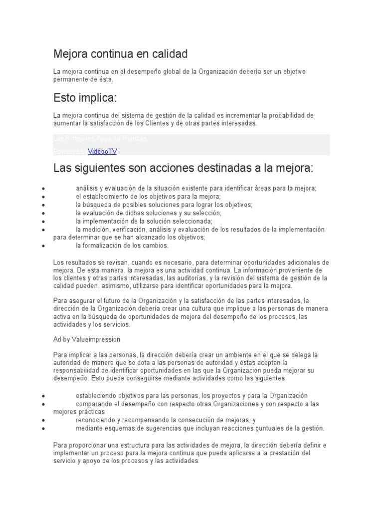Mejora Continua en Calidad | PDF | Gestión de la calidad | Calidad ...