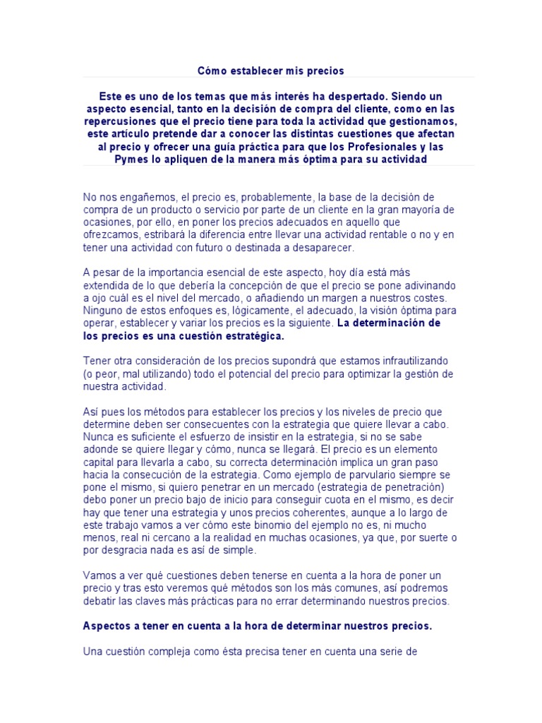 Cómo Establecer Mis Precios | PDF | Precios | Producto (Negocio)
