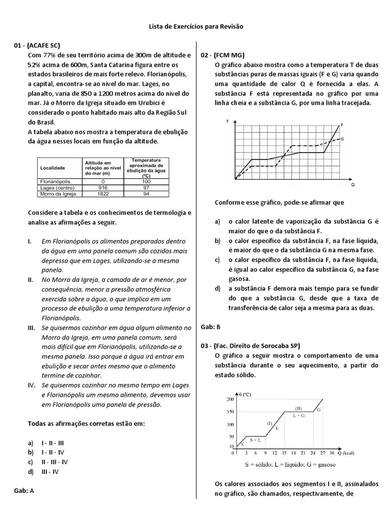 Exercícios de Calorimetria e Termologia | PDF | Calor | Calor latente
