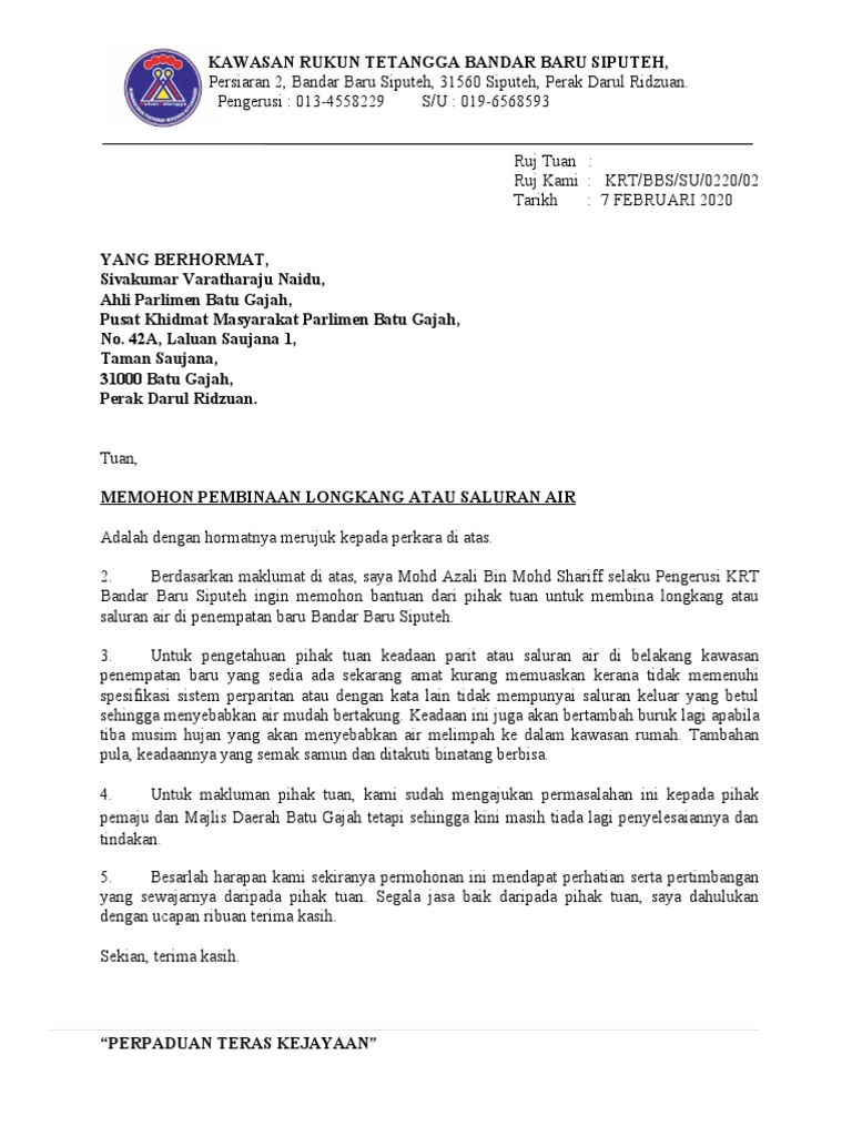 Surat Memohon Pembinaan Longkang Pdf