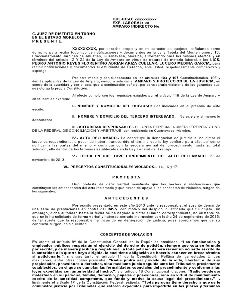 Amparo Indirecto por Denegación de Justicia | PDF | Caso de ley ...