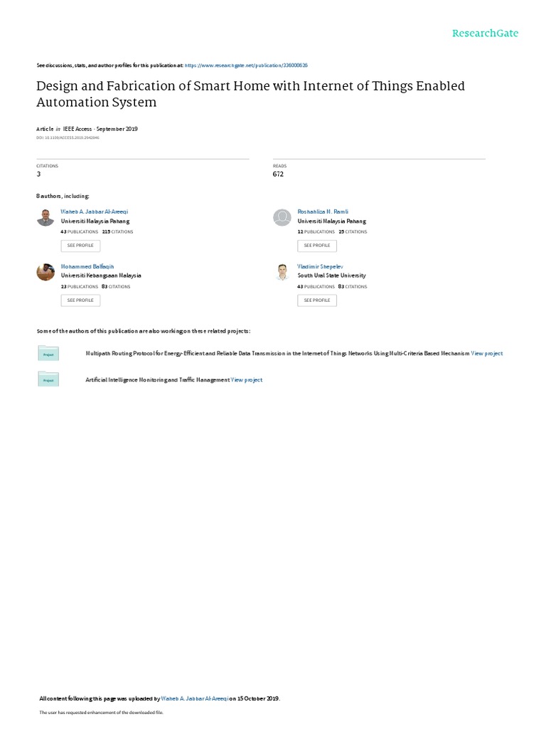 Design and Fabrication of Smart Home With Internet of Things Enabled ...