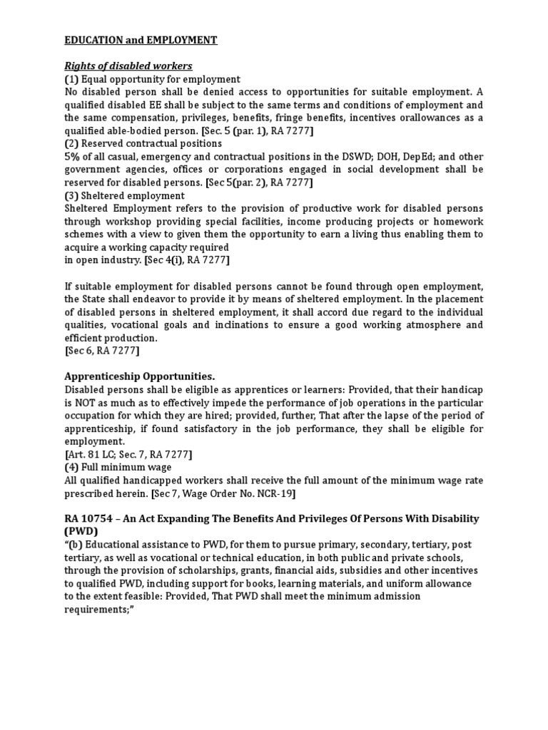 Employment Rights for Disabled Workers | PDF | Special Education ...