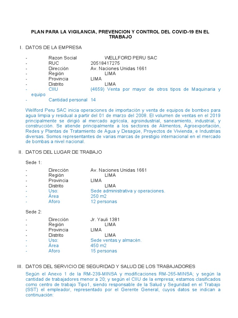 Plan COVID-19 Primera Revisión | PDF | Lavado de manos | Condicion cronica