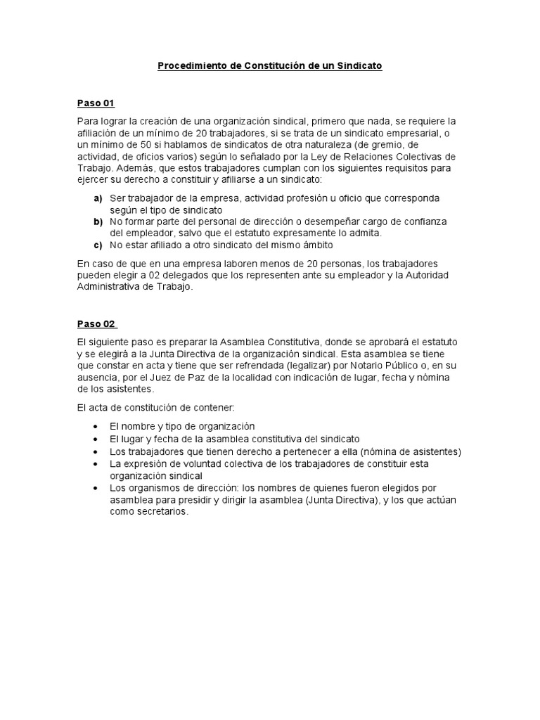 Requisitos para Constituir un Sindicato | PDF | Sindicato | Gobierno