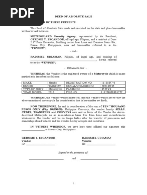 DEED OF ABSOLUTE SALE motorcycle
