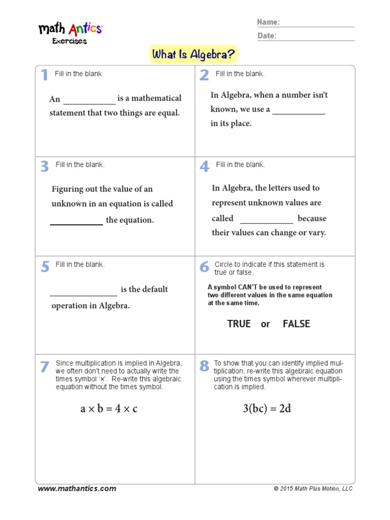 05 Mathantics - Algebra - Worksheets | Pdf | Algebra | Arithmetic