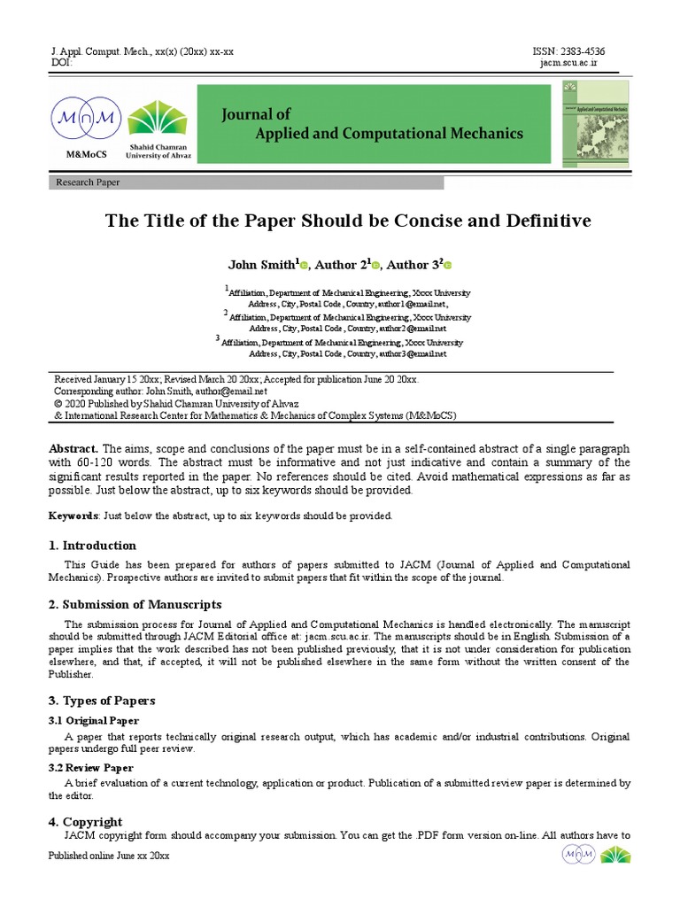 2020-Template-Journal of Applied and Computational Mechanics - 2 | PDF ...