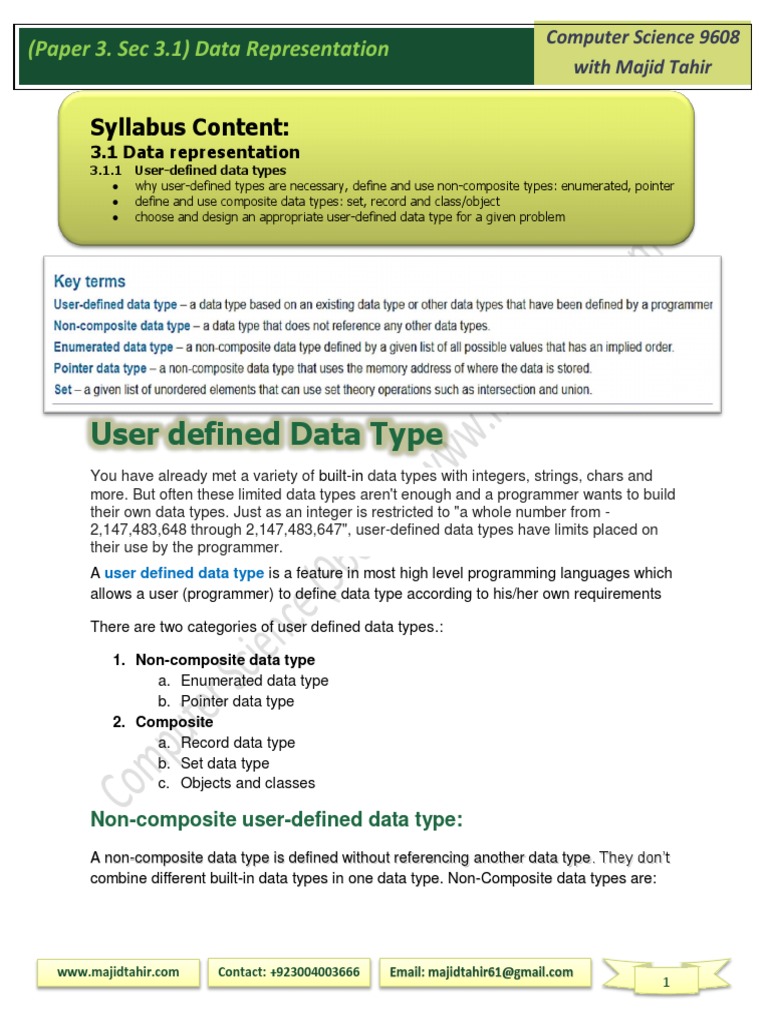 User Defined Data Type: Syllabus Content | PDF | Data Type | Pointer ...