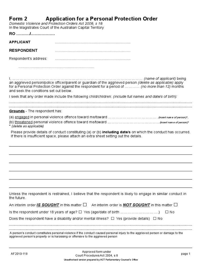 DV at Form 2 PDF Restraining Order Public Law