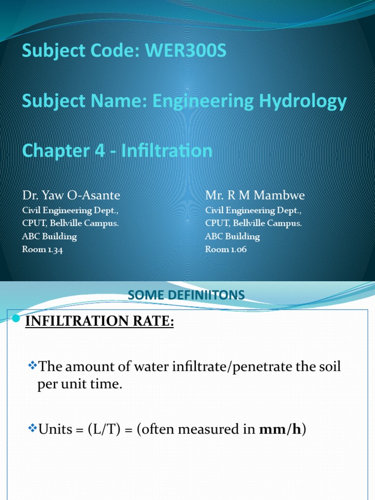 Infiltration in Engineering Hydrology | PDF | Surface Runoff | Soil Science