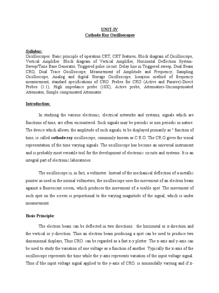 Cathod Ray Oscilloscopes Notes PDF Amplifier
