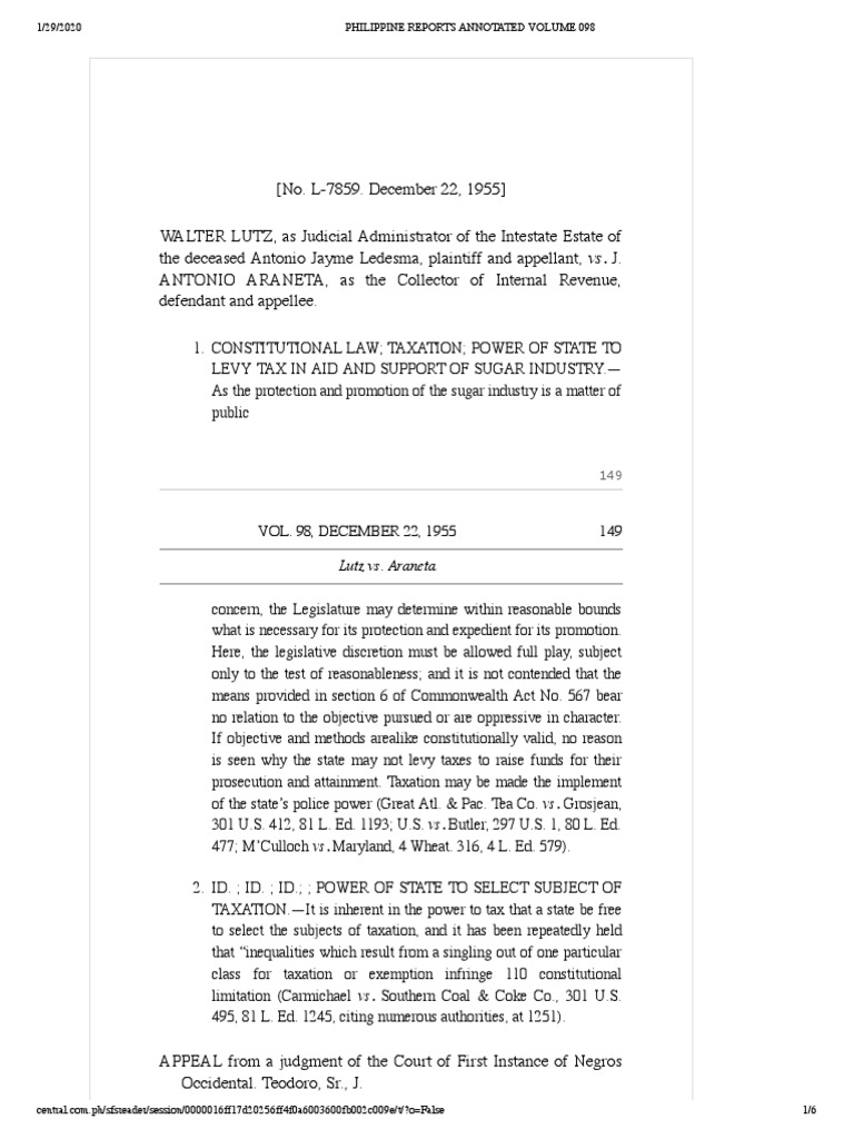 Lutz vs. PDF Sugarcane Taxes