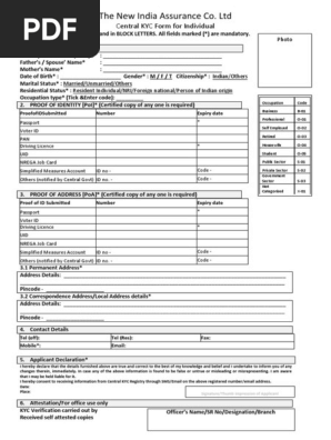 The New India Assurance Co. LTD: Central KYC Form For Individual 