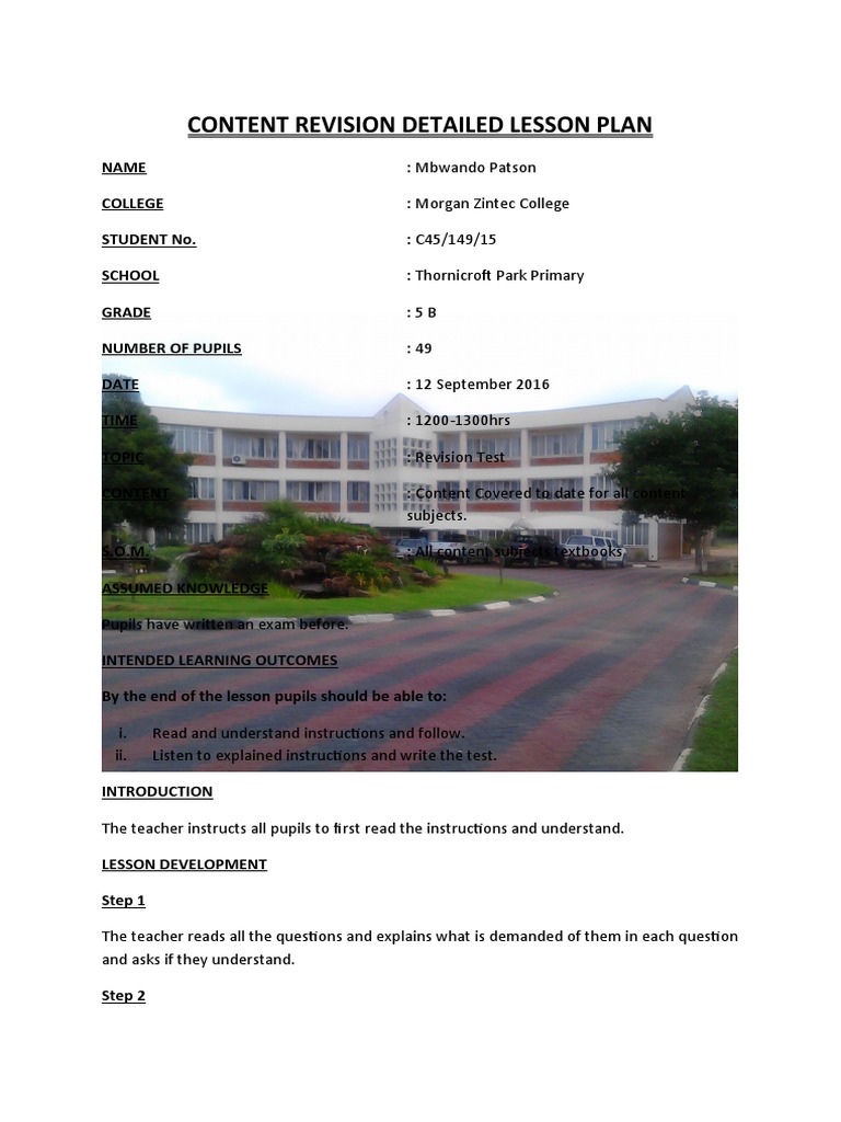Content Revision Detailed Lesson Plan | PDF