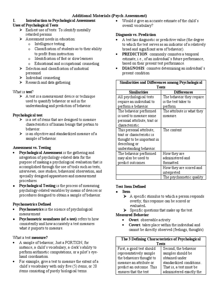 Psych Assessment 1 PDF Psychological Testing Test (Assessment)