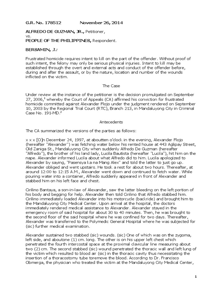 G.R. No. 178512 November 26, 2014 ALFREDO DE GUZMAN, JR., Petitioner