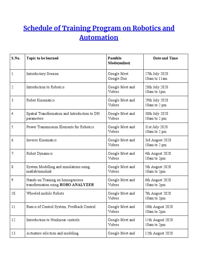 RPA Training Schedule | PDF | Robotics | Machines