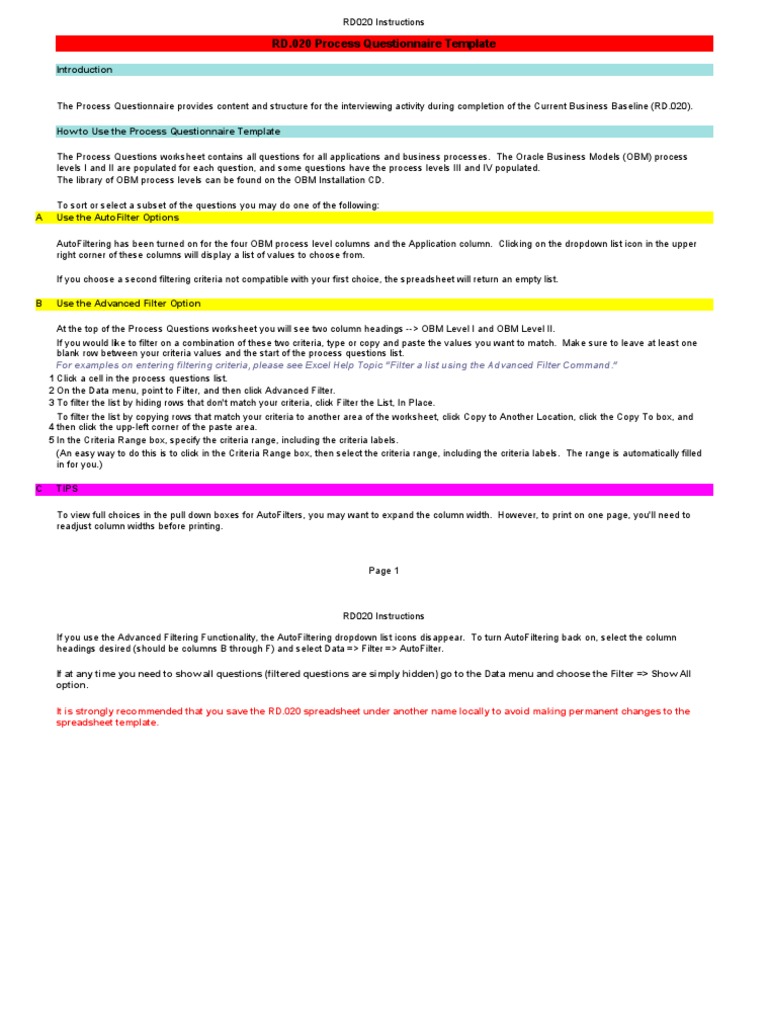 RD.020 Process Questionnaire Template | PDF | Human Resources | Payroll