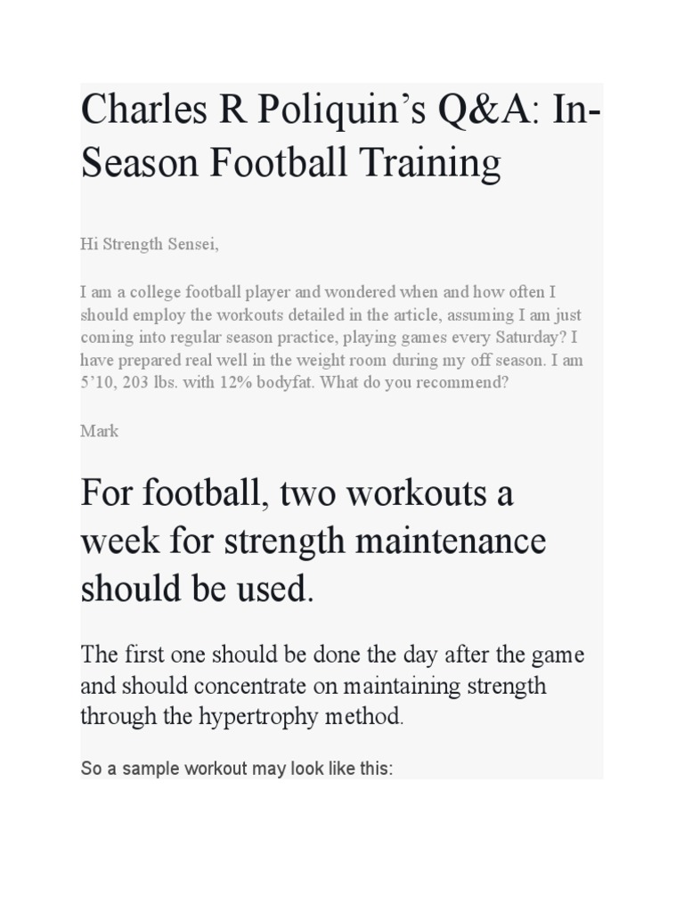 In-Season Football Training Guide | PDF | Physical Fitness | Recreation
