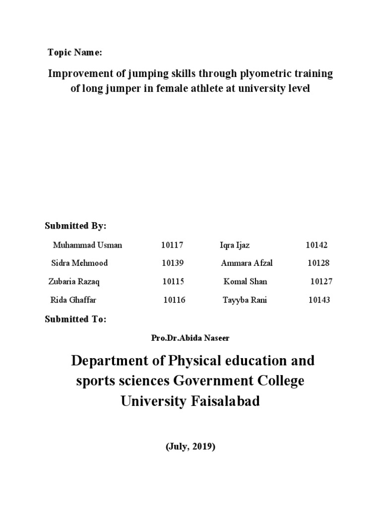 Improvement of jumping skills through plyometric training for female