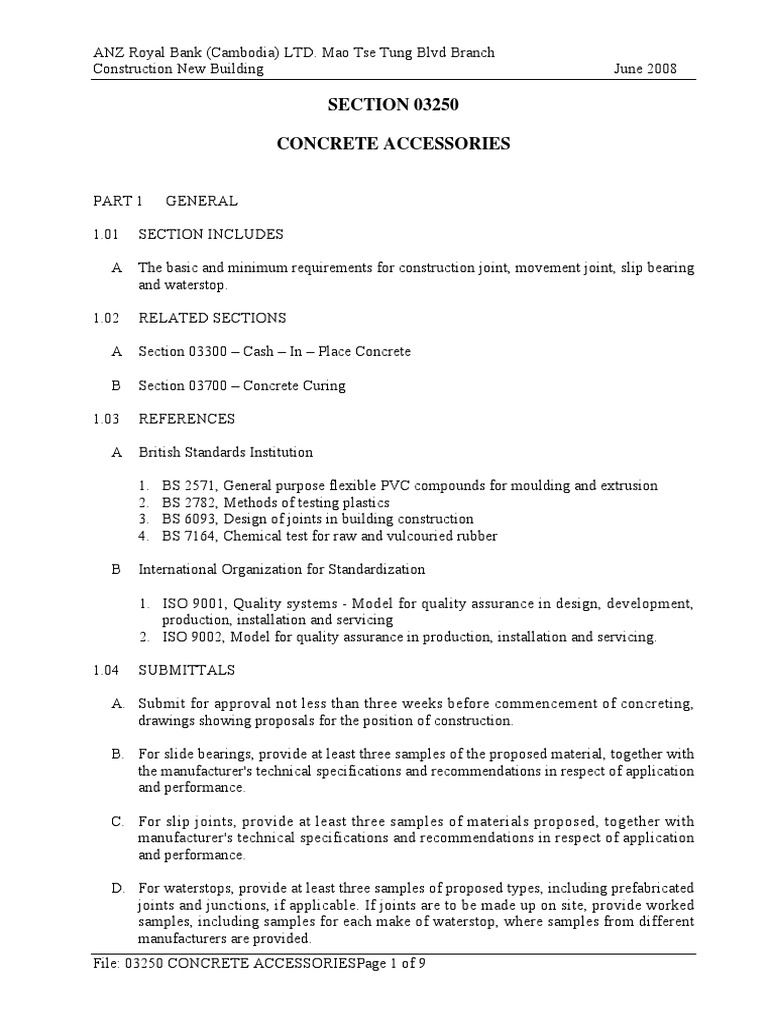 Concrete Accessories PDF Concrete Specification (Technical Standard)