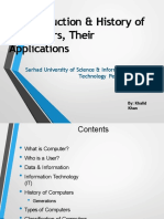 Introduction & History of Computers, Their Applications: Sarhad University of Science & Information Technology Peshawar