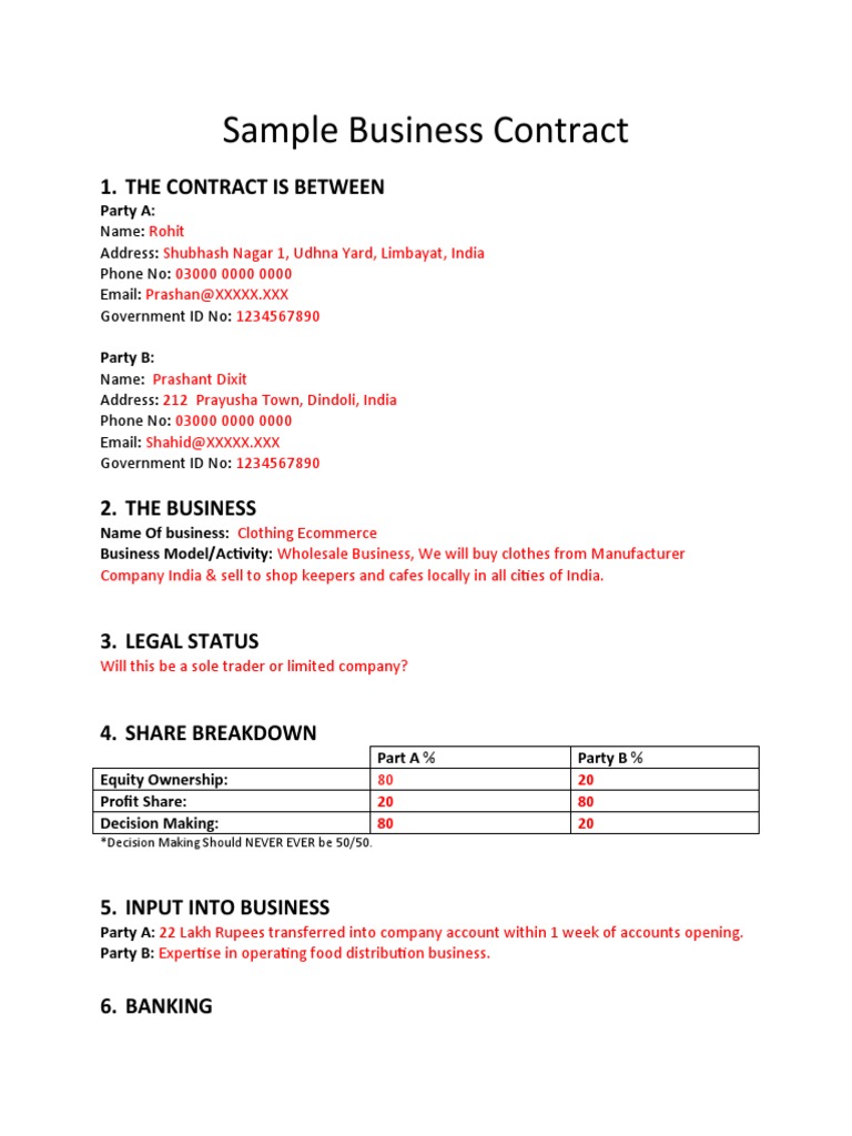 Business Contract for Partners | PDF | Stocks | Corporations