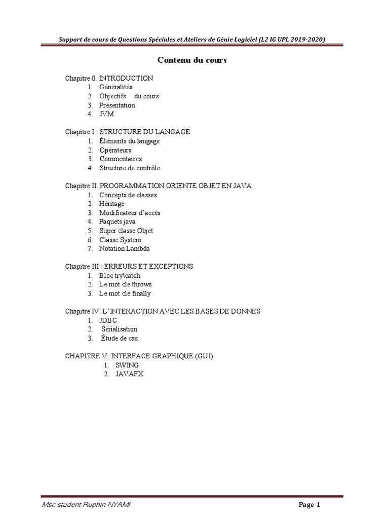 Atelier de Génie Logiciel en Java | PDF | Classe (informatique) | Java ...